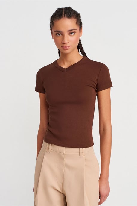 Slim Fit Katoenen V-hals T-shirt - Image 1