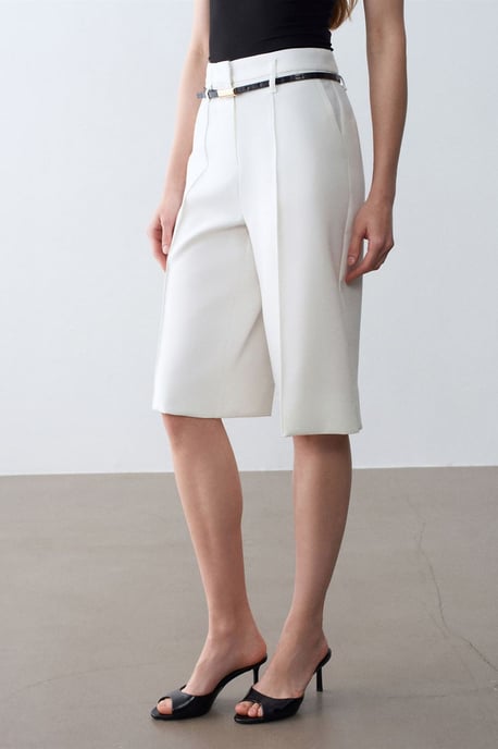 Hoge taille Wijde Crepe Shorts Met Ceintuur - Image 3