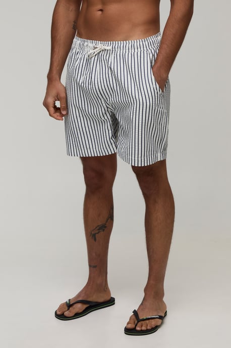Seersucker Striped Mid Length Swim Shorts - Image 1