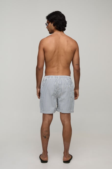 Seersucker Striped Mid Length Swim Shorts - Image 2