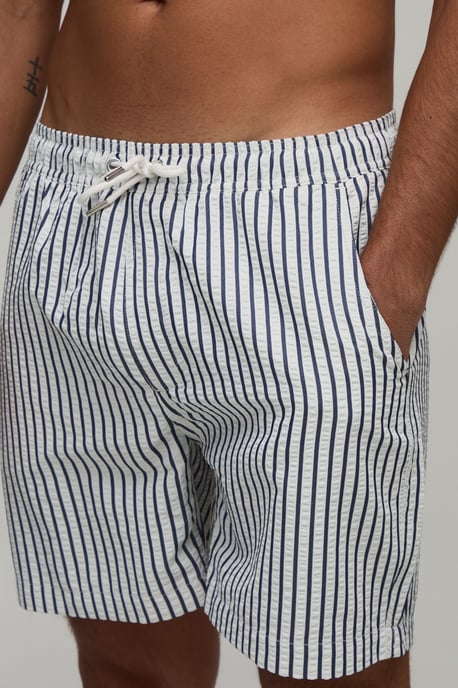 Seersucker Striped Mid Length Swim Shorts - Image 3