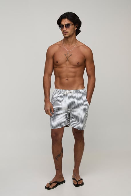 Seersucker Striped Mid Length Swim Shorts - Image 4