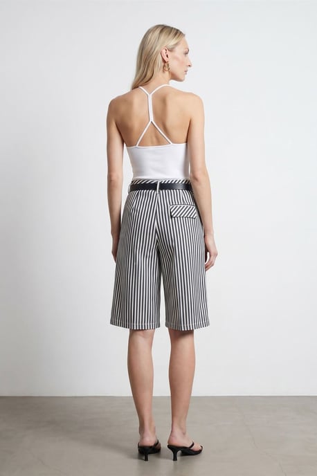 Dames Hoge Taille Gestreepte Geknoopte Tailored Shorts - Image 2