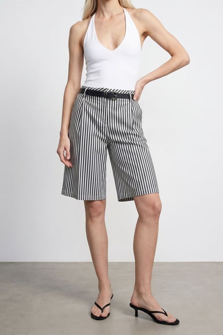 Dames Hoge Taille Gestreepte Geknoopte Tailored Shorts - Image 3