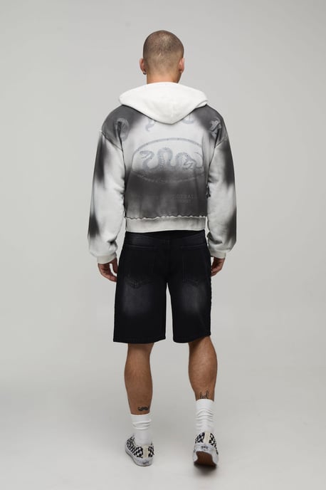 Relaxed Rhinestone Extended Drawcord Denim Shorts - Image 2
