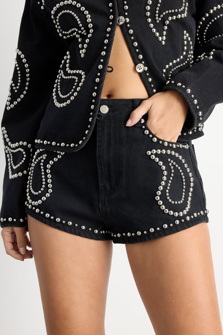 Paisley Studded Denim Shorts - Image 2