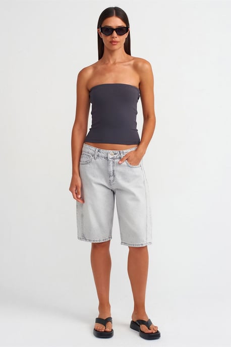Dames Mid-Waist Wijde Denim Shorts - Image 1