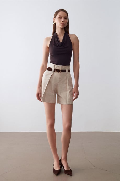 Högmidjade beltdade vida skräddarsydda shorts - Image 5