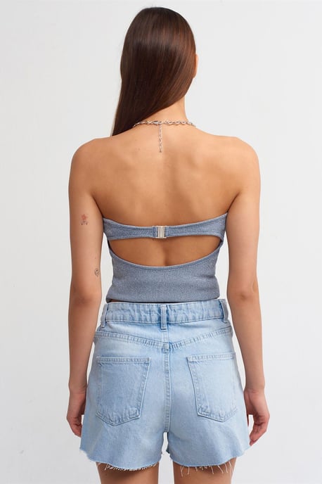 Hoge Taille Katoenen Denim Mom Shorts Met Uitsnijdetail - Image 2