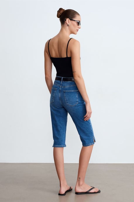 Hoge Taille Denim Capri Shorts - Image 2