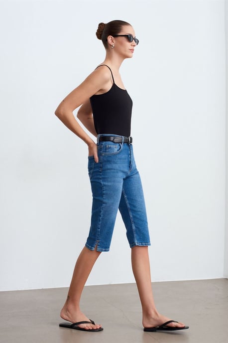 Hoge Taille Denim Capri Shorts - Image 4