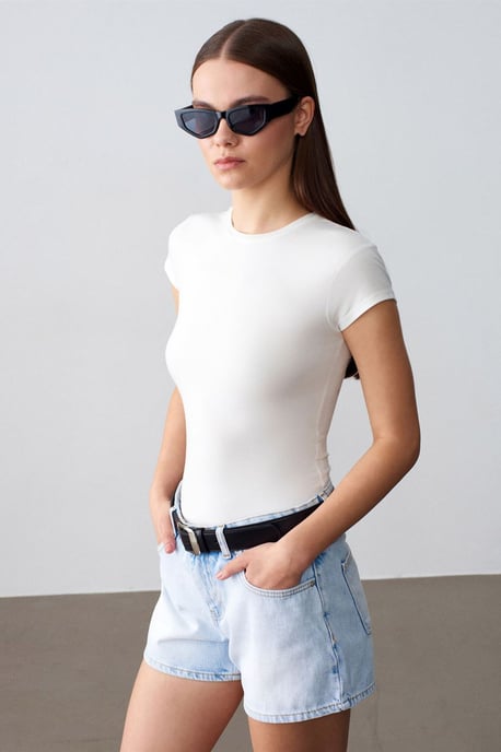 Hoge taille Katoenen Denim Shorts - Image 3