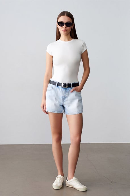 Hoge taille Katoenen Denim Shorts - Image 4