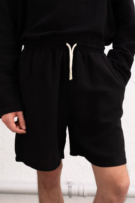 Herrars avslappnade passform texturerade bomullsshorts med dragsko - Image 3
