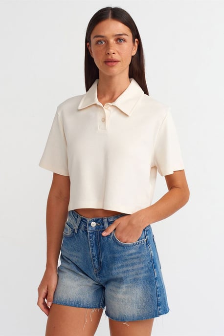 Hoge Taille Denim Shorts Met Knoopsluiting - Image 3