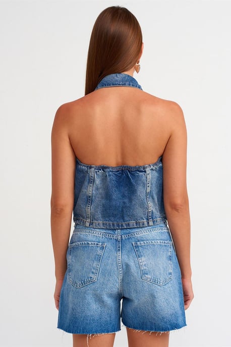 Hoge Taille Denim Shorts Met Knopen Sluiting - Image 2