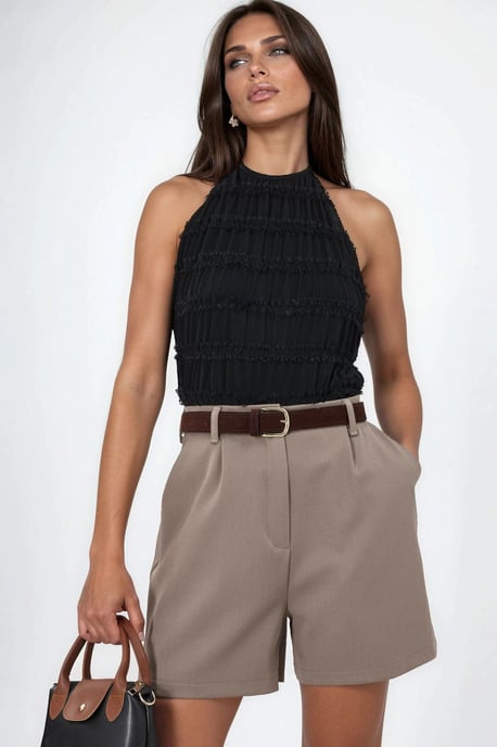 High Waist Wide Leg Belted Shorts - Image 1