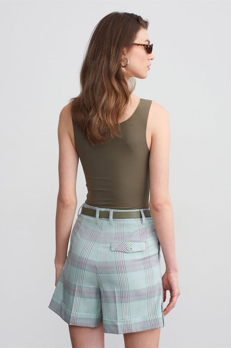 Hoge Taille Geruite Short met Ceintuur - Image 2