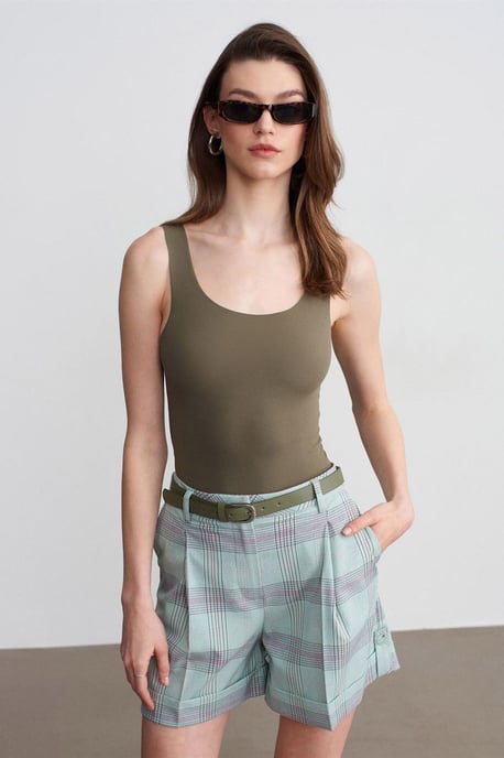 Hoge Taille Geruite Short met Ceintuur - Image 3
