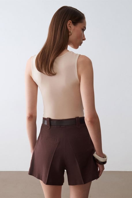 Hoge Taille Katoenen Popeline Broekjes met Riem - Image 2