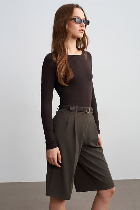 Hoge taille Geknoopte Geweven Tailored Shorts - Image 3