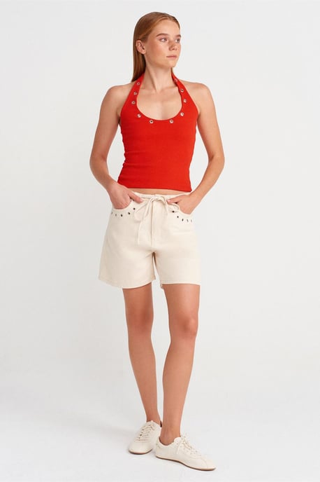 Dams bomullsjeansshorts med dragsko i midjan - Image 1