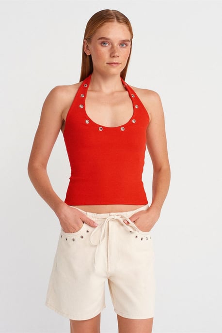 Dams bomullsjeansshorts med dragsko i midjan - Image 4