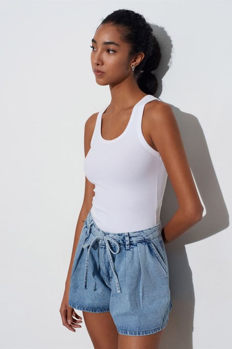 Hoge Taille Wijd Been Katoenen Denim Shorts - Image 3