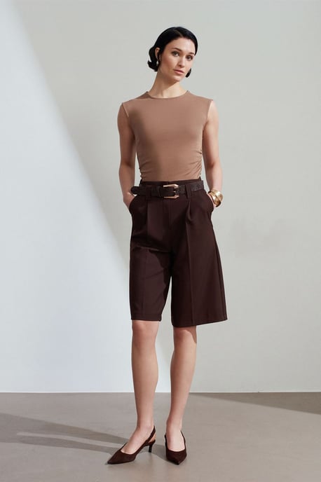 Hogewaisted Geknoopte Wijde Tailored Shorts - Image 1