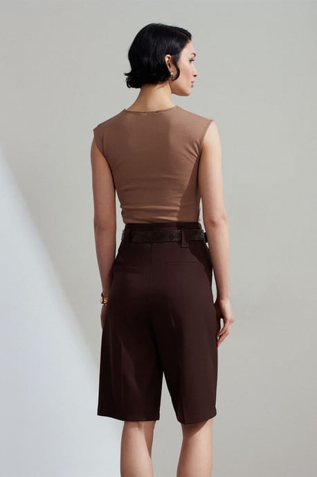 Hogewaisted Geknoopte Wijde Tailored Shorts - Image 2