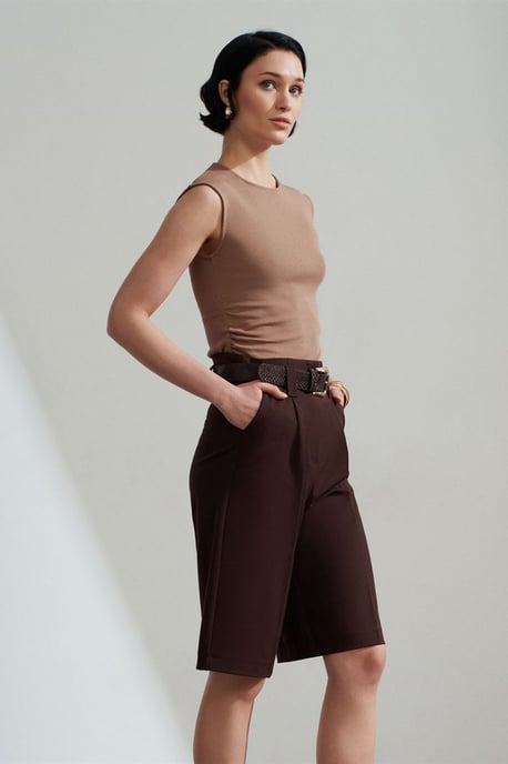 Hogewaisted Geknoopte Wijde Tailored Shorts - Image 3