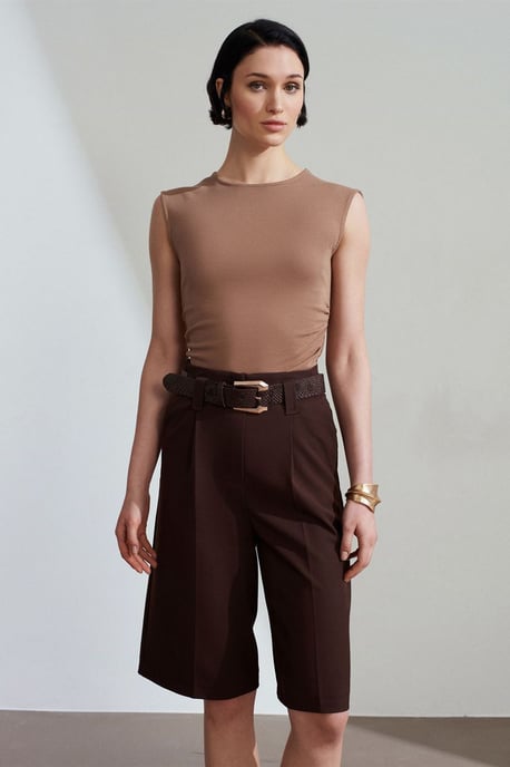 Hogewaisted Geknoopte Wijde Tailored Shorts - Image 4