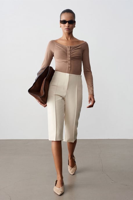 Hoge Taille Rechte Capri Shorts Met Split - Image 4