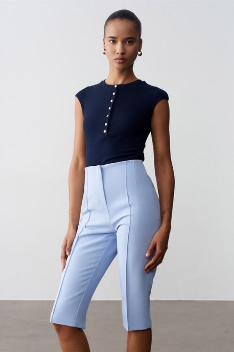 Hoge taille Rechte Capri Shorts Met Splits - Image 1