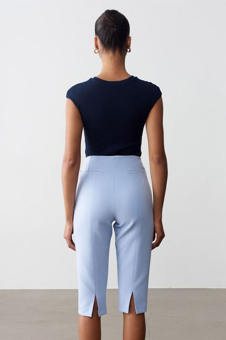 Hoge taille Rechte Capri Shorts Met Splits - Image 3