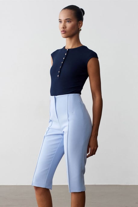Hoge taille Rechte Capri Shorts Met Splits - Image 4