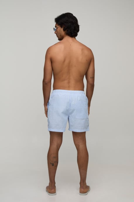 Seersucker Striped Mid Length Swim Shorts - Image 2