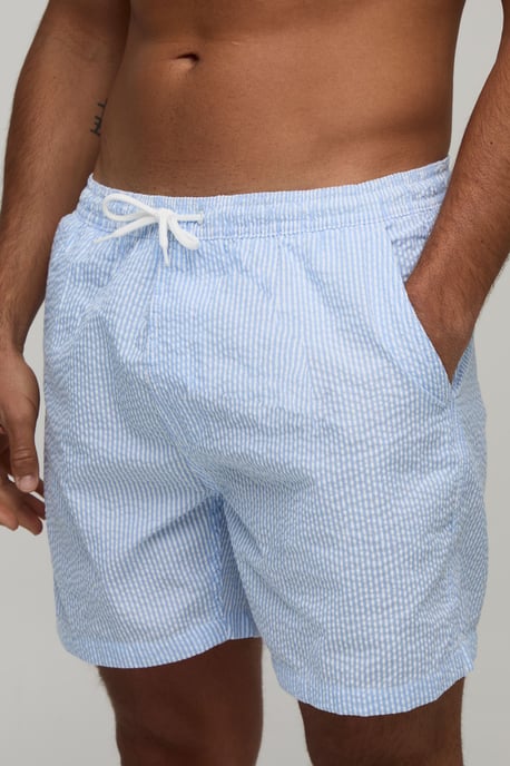Seersucker Striped Mid Length Swim Shorts - Image 3