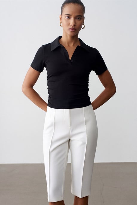 High-waist Straight Capri Shorts With Slit - Image 4