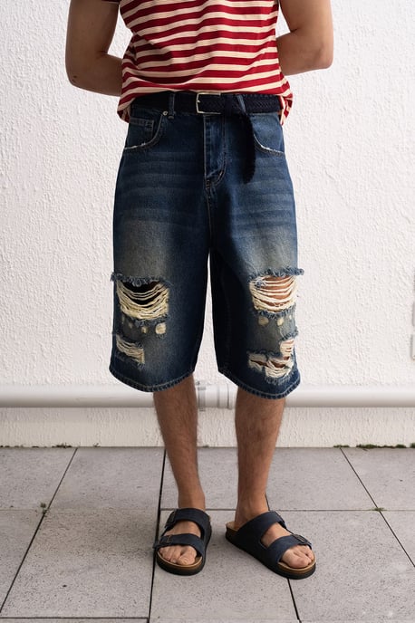 Förstörda Denim Vida Midishorts - Image 1