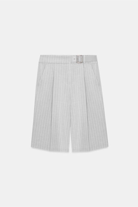 High-Waist Striped Tailored Shorts With Belt - Image 5