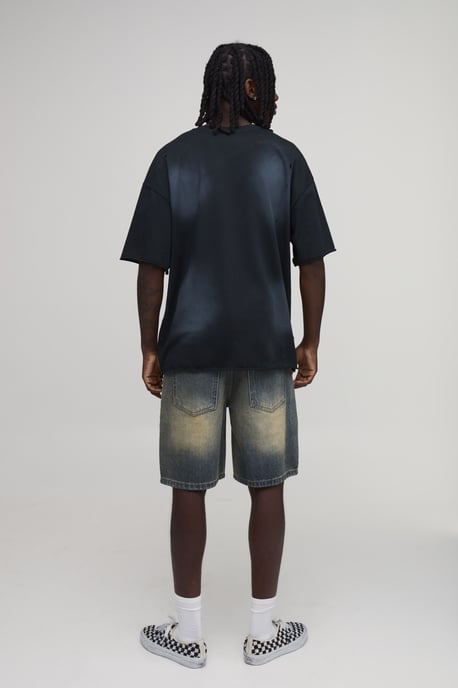 Relaxed Rhinestone Extended Drawcord Denim Shorts - Image 2