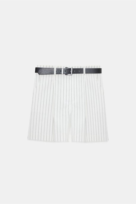 Kvinnors högmidjade randiga shorts med bälte - Image 5