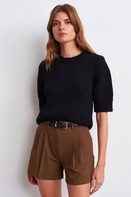 High-Waist Crepe Tailored Shorts - Image 3
