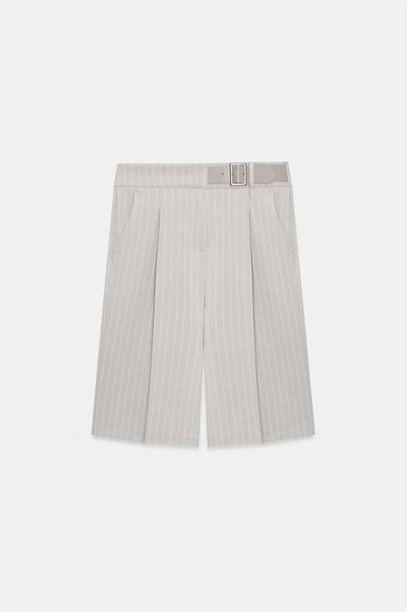 High-Waist Striped Tailored Shorts With Belt - Image 5
