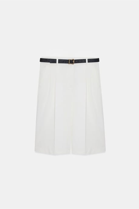 High-waist Belted Woven Tailored Shorts - Image 6