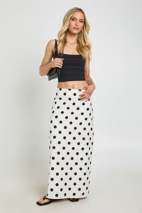 Petite Polka Linen Look Low Rise Maxi Skirt - Image 1