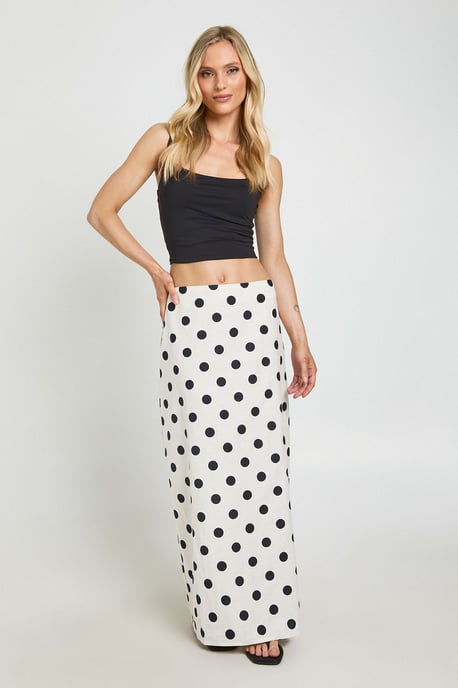 Petite Polka Linen Look Low Rise Maxi Skirt - Image 3