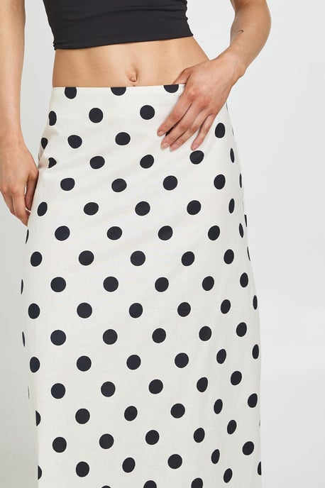 Petite Polka Linen Look Low Rise Maxi Skirt - Image 4