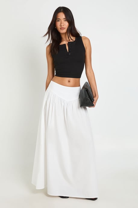 Cotton Poplin Drop Waist Maxi Skirt - Image 1